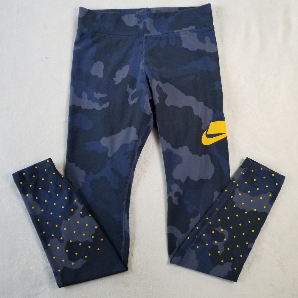NIKE NSW LEGGINGS size Small Women – Thunder Blue Camo/ Yellow Ochre/